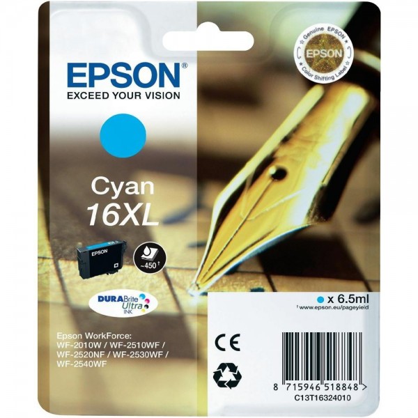 Epson Tintenpatrone 16XL Cyan für WF-2010W WF-2510WF WF-2520NF WF-2530WF WF-2540WF 2630WF 2650WF 27