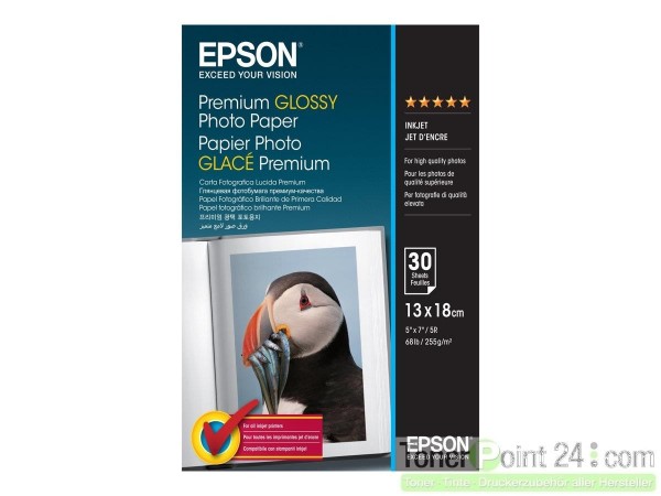 EPSON S042154 Premium glänzend Foto papier inkjet 255g/m² 130x180mm 30 Blatt 1er-Pack