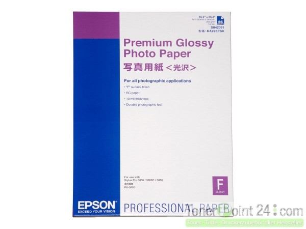 EPSON S042091 Premium glänzend Fotopapier inkjet 250g/m² A2 25 Blatt 1er-Pack
