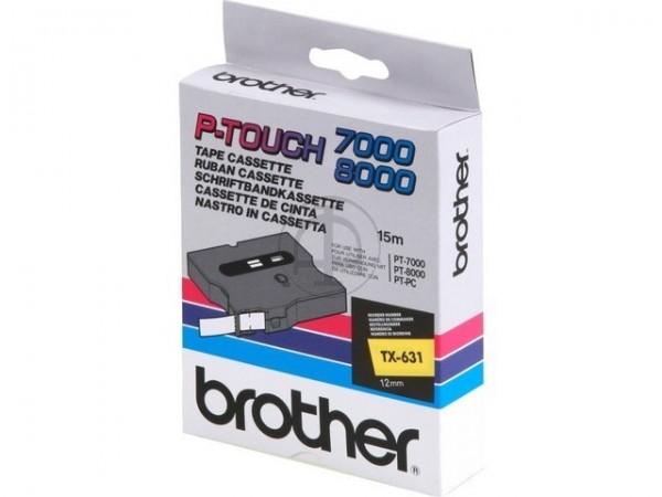 Brother TX631 P-TOUCH 12mm Schwarz auf Gelb 15m laminated