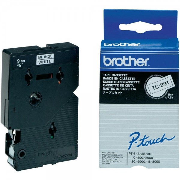 Brother TC291 P-TOUCH 9mm Schwarz auf Weiß 7,7m laminated