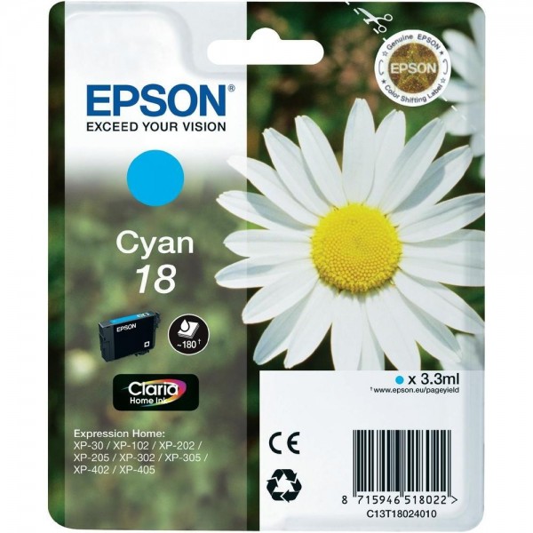 Epson Tinte Gänseblümchen 18 Cyan für Expression Home XP-30 XP-102 XP-202 XP-205