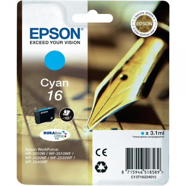 Epson Tintenpatrone 16 Cyan WF-2010W WF-2510WF WF-2520NF WF-2530WF WF-2540WF 2630WF 2650WF 2750W