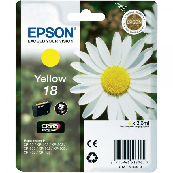 Epson Tinte Gänseblümchen 18 Yellow für Expression Home XP-30 XP-102 XP-202 XP-205