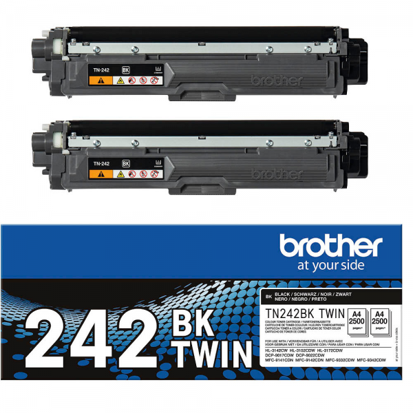 Brother TN-242BK Twin Pack Toner Black HL-3142CW HL-3152CDW 3172 DCP-9022 MFC-9142 MFC-9342