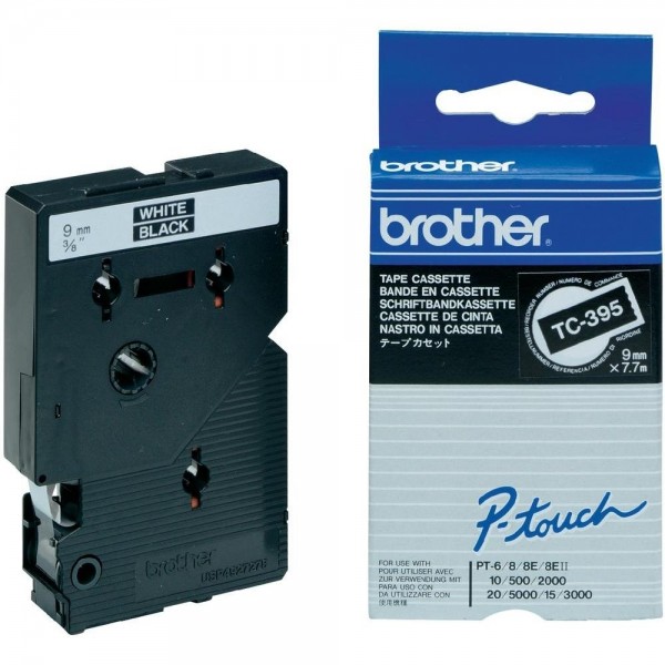 Brother TC395 P-TOUCH 9mm Weiß auf Schwarz 7,7m laminated Brother P-touch 2000 PT3000 PT-5000 PT-8E