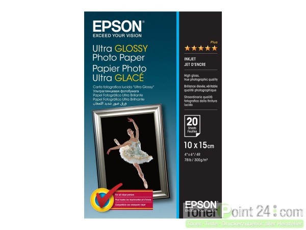 EPSON S041926 Ultra glänzend Fotopapier inkjet 300g/m² 100x150mm 20 Blatt 1er-Pack