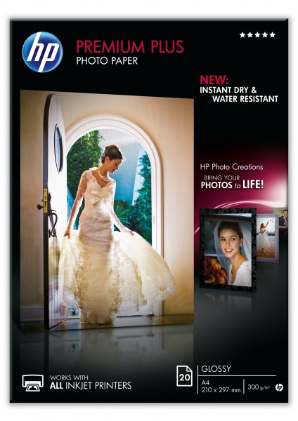 HP CR672A Premium Plus glänzend FotoPapier weiss 300g/m2 A4 20 Blatt 1er-Pack